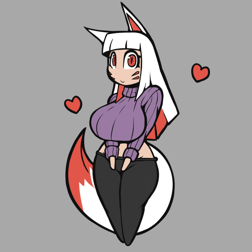 &lt;3 animal_humanoid breasts canid canid_humanoid canine canine_humanoid chibi clothing conditional_dnp female fox_humanoid hi_res humanoid leggings legwear looking_at_viewer mammal mammal_humanoid midriff quin-nsfw smile smiling_at_viewer solo sweater topwear yuki_(quin-nsfw)