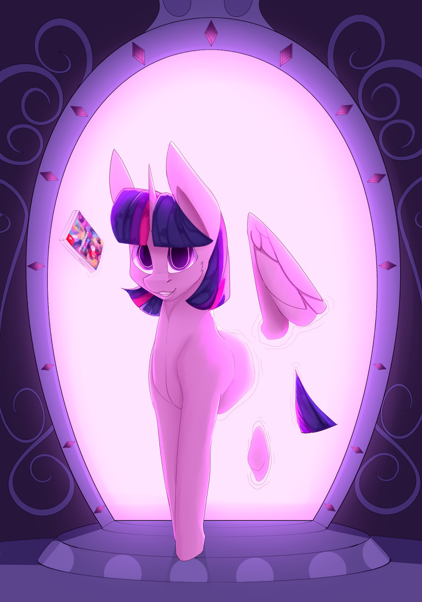 absurd_res chapaevv digital_media_(artwork) equid equine female feral friendship_is_magic fur hair hasbro hi_res horn horse looking_at_viewer mammal multicolored_hair my_little_pony nintendo pony portal purple_body purple_hair smile smiling_at_viewer solo twilight_sparkle_(mlp) two_tone_hair video_games winged_unicorn wings