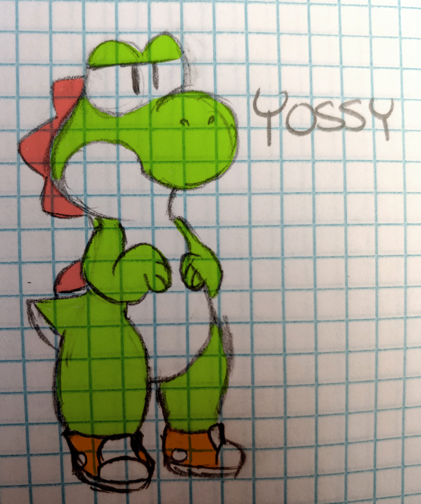 3_fingers ambiguous_gender anthro aroohwahoou clothing dinosaur fingers footwear footwear_only graphite_(artwork) green_body green_skin green_yoshi hi_res mario_bros mostly_nude nintendo pencil_(artwork) red_spikes reptile scalie shoes shoes_only sneakers sneakers_only solo traditional_media_(artwork) video_games white_body white_skin yoshi yoshi_(character)