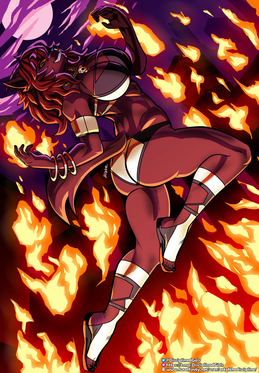 absurd_res anthro artofthediscipline big_breasts big_butt bikini breasts butt canid canid_demon city_destruction clothing demon female fire flying hellhound hi_res jewelry light looking_at_viewer mammal moonlight sandal solo swimwear