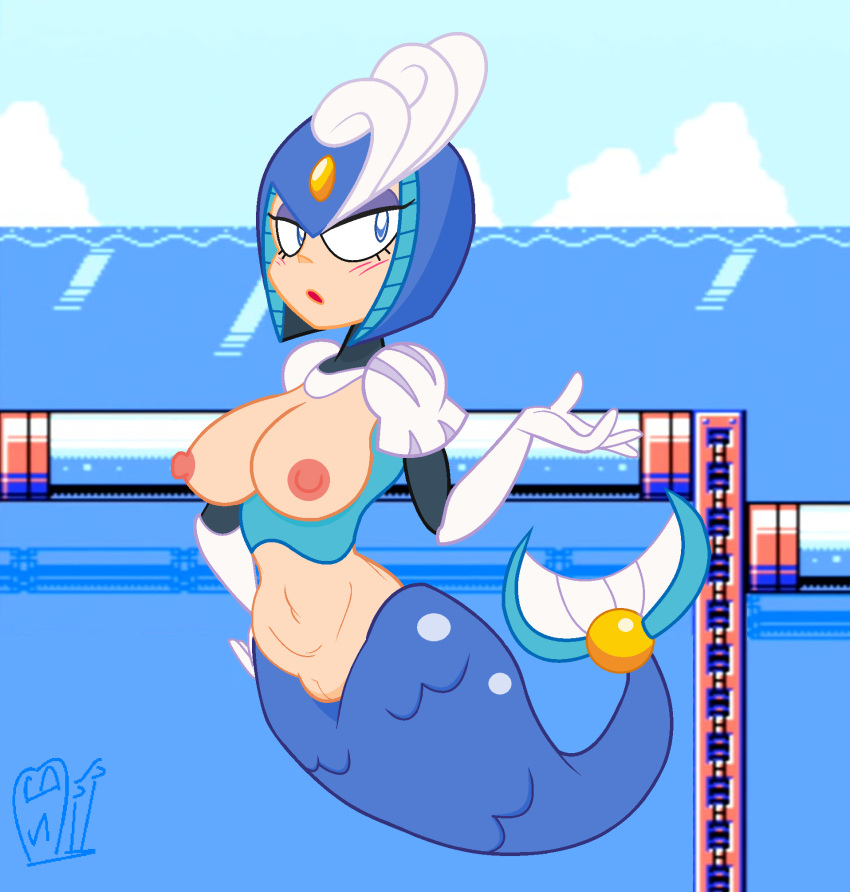 breasts capcom female genitals hi_res machine marine megaman_(classic) megaman_(series) merfolk pussy robot robot_master snailbail22 solo splash_woman split_form video_games