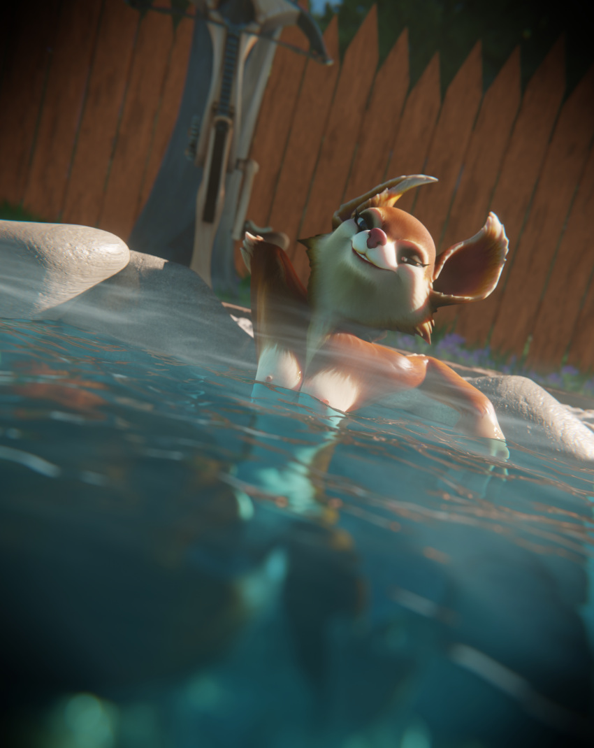 3d_(artwork) 4_fingers absurd_res ano_delta anthro bath breasts claws crossbow digital_media_(artwork) dota female fingers fur hi_res hoodwink_(dota) hot_spring mammal nude outside partially_submerged plant ranged_weapon red_body red_fur relaxing rock rodent sciurid smile solo sunny tail_tuft tree tree_squirrel tuft video_games water weapon wet wet_body white_body wood