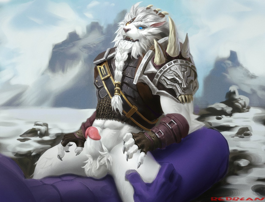 alistar_(lol) anal anal_penetration anthro armor balls duo erection genitals humanoid_genitalia humanoid_penis league_of_legends male male/male male_penetrated male_penetrating male_penetrating_male muscular muscular_male nude penetration penis red8ean rengar_(lol) riot_games video_games