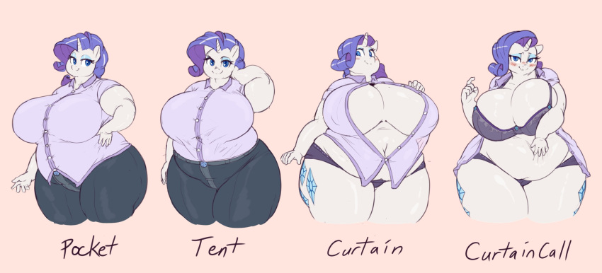 anthro anthrofied big_breasts blush bra breasts clothing equid equine female folo friendship_is_magic hi_res horn huge_breasts mammal my_little_pony obese obese_female overweight overweight_female panties rarity_(mlp) thick_thighs underwear unicorn