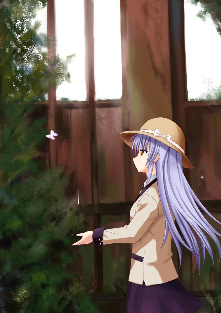 absurdres angel_beats! bad_id bad_pixiv_id blazer blue_hair bug butterfly hamachi_hazuki hat highres insect jacket long_hair school_uniform skirt solo sun_hat tenshi_(angel_beats!) yellow_eyes