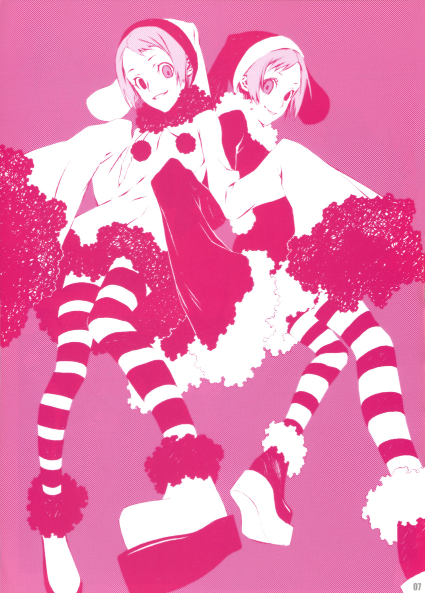 absurdres dogs:_bullets_&amp;_carnage highres luki miwa_shirou monochrome multiple_girls noki pantyhose pink platform_footwear striped striped_legwear