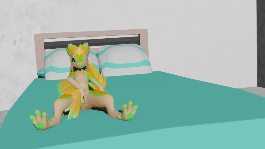 &lt;3 &lt;3_eyes absurd_res anthro anus avali avali_underfluffies avian bed bedroom_setting blender_(software) eitani eitani(character) feathers female fur furniture genitals heart_(marking) hi_res looking_at_viewer masturbation one_eye_closed orange_body orange_feathers paw_beans presenting pussy solo tan_body tan_fur tongue tongue_out vaginal vaginal_masturbation wink winking_at_viewer