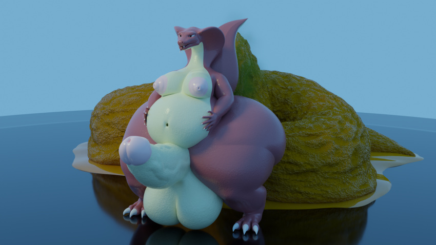 16:9 3d_(artwork) animal_humanoid anthro balls big_butt big_moobs bodily_fluids breasts burpydraggy_(artist) butt digital_media_(artwork) erection excessive_feces feces filth genitals hi_res holding_belly huge_butt humanoid hyper hyper_feces hyper_genitalia male moobs nipples nude obese overweight penis pooping reptile reptile_humanoid scalie scalie_humanoid scat simple_background smile solo stink_fumes vein veiny_penis widescreen