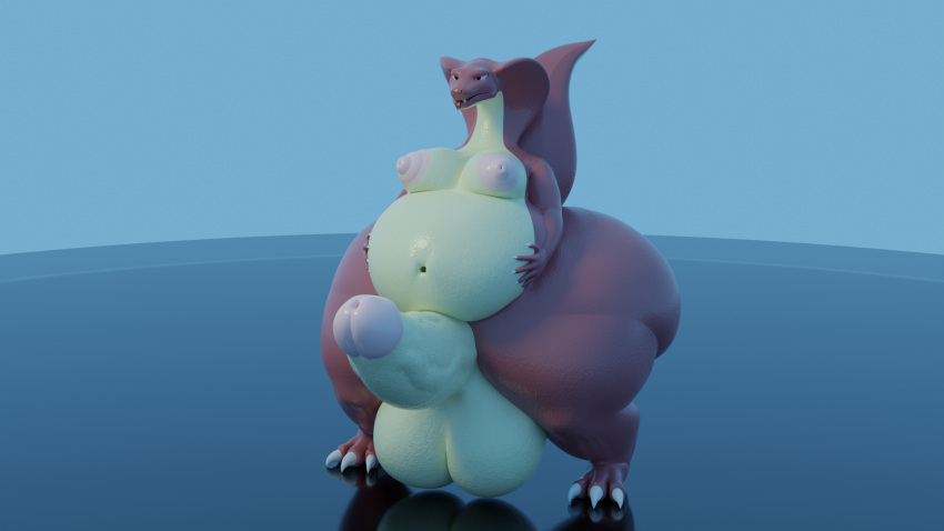 16:9 3d_(artwork) animal_humanoid anthro balls big_butt big_moobs breasts burpydraggy_(artist) butt digital_media_(artwork) erection genitals hi_res holding_belly huge_butt humanoid hyper hyper_genitalia male moobs nipples nude obese overweight penis reptile reptile_humanoid scalie scalie_humanoid simple_background smile solo vein veiny_penis widescreen