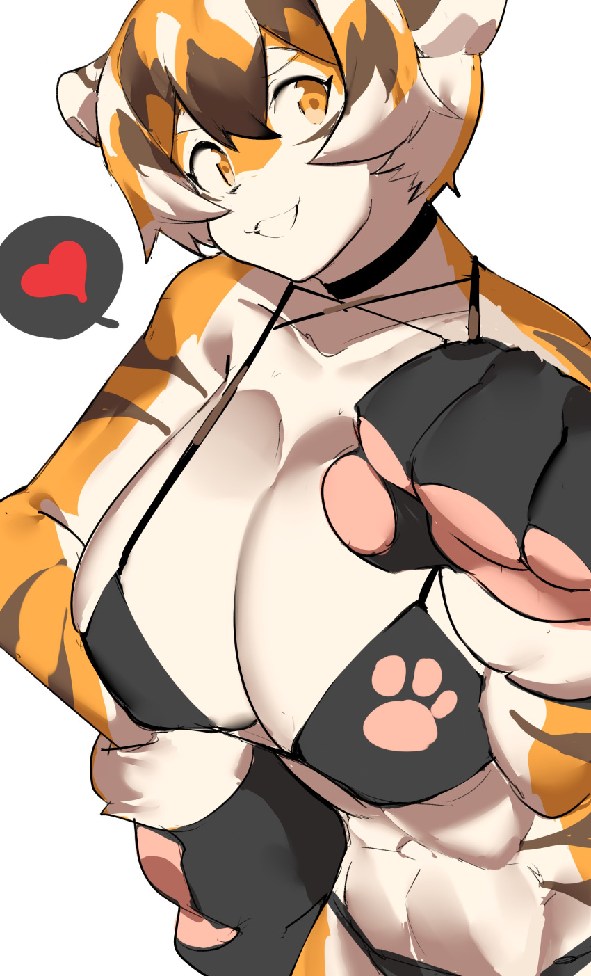 &lt;3 2022 absurd_res anthro arknights aspirindabaitu athletic athletic_anthro athletic_female big_breasts black_nose breasts brown_body brown_fur cleavage clothed clothing colored digital_media_(artwork) felid female footprint fur hair half-length_portrait head_tilt hi_res high-angle_view huge_breasts hypergryph looking_at_viewer looking_up mammal multicolored_body multicolored_fur multicolored_hair orange_body orange_eyes orange_fur pantherine pawprint pictographics portrait shaded short_hair simple_background small_nose smile solo striped_body striped_fur stripes studio_montagne swimwear tiger video_games waaifu_(arknights) white_background white_body white_fur