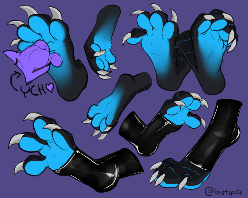 4_toes ambiguous_gender anthro black_body black_scales carifoxleopard claws dragon duo feet foot_focus foot_shot male male/ambiguous purple_background scales scalie simple_background soles toe_claws toeless_legwear toes xero_(captainscales)