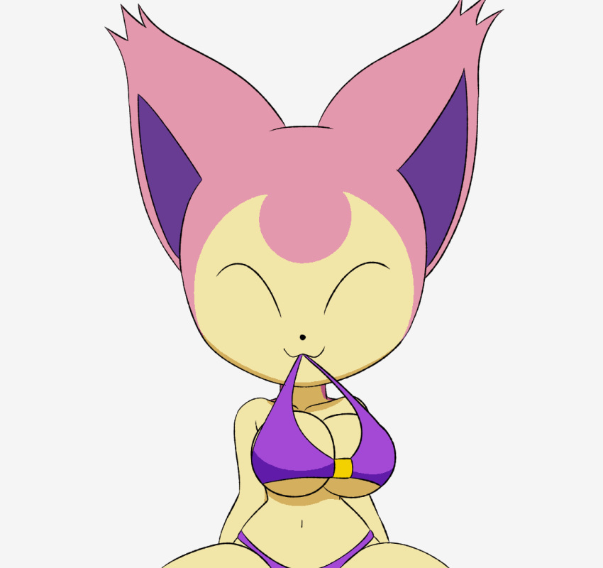 2022 animated anthro big_breasts bikini breasts clothing eyes_closed female huge_breasts nintendo nipples pok&eacute;mon pok&eacute;mon_(species) skitty solo swimwear tansau video_games