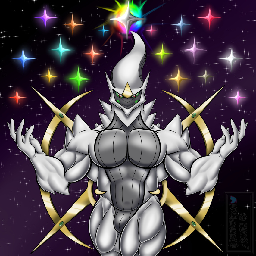 absurd_res anthro arceus hi_res legendary_pok&eacute;mon male musclegut muscular nintendo pok&eacute;mon pok&eacute;mon_(species) ryuni sky solo star starry_sky video_games