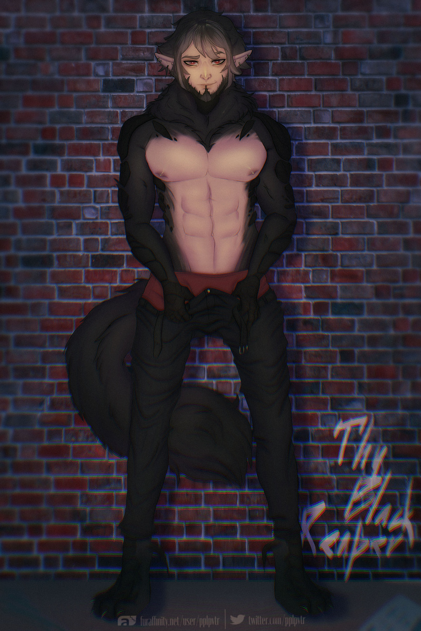 absurd_res anthro black_body black_fur canid canine canis demon female fur furry hi_res humanoid hybrid male mammal pplpvtr scaled sfw_nudity solo were werecanid werecanine werewolf wolf