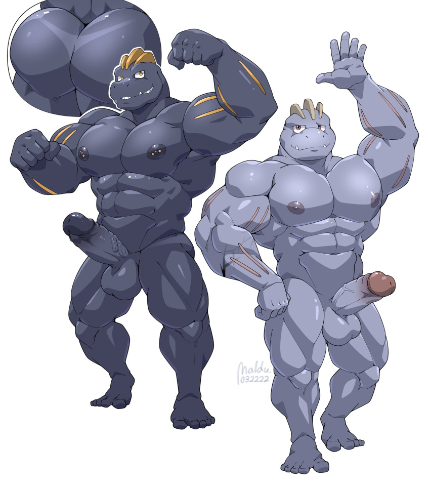 balls butt duo erection genitals hi_res humanoid machoke maldu male muscular muscular_male nintendo nipple_piercing nipples nude penis piercing pok&eacute;mon pok&eacute;mon_(species) red_eyes vein veiny_penis video_games yellow_eyes