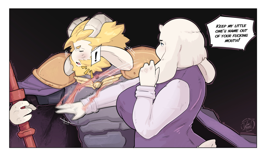 absurd_res asgore_dreemurr big_breasts blonde_hair bovid breasts canon_couple caprine cumbread deltarune duo female fur goat hair hi_res huge_breasts humanoid king male male/female mammal mature_female mature_male punch queen royalty slap thick_thighs toriel undertale undertale_(series) video_games white_body white_fur will_smith_slapping_chris_rock