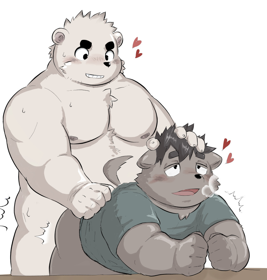 &lt;3 2022 absurd_res anthro belly big_belly black_nose blush canid canine canis domestic_dog duo hi_res humanoid_hands kemono male male/male mammal moobs musclegut nipples overweight overweight_male polar_bear sakisukem sex ursid ursine young