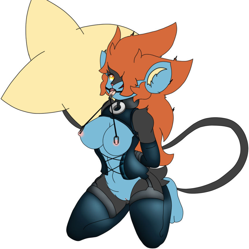 anthro bdsm bondage bound clips female gag hands_behind_back hi_res invalid_tag luxray nintendo ofdark pok&eacute;mon pok&eacute;mon_(species) ring_gag solo tangle video_games