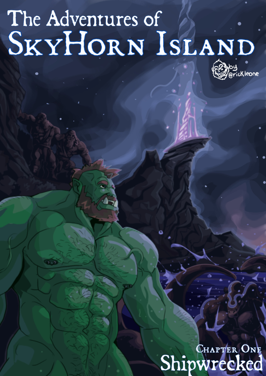 comic cyoa green_body green_skin hi_res humanoid kondar male mohawk muscular orc rickleone skyhorn's_adventures