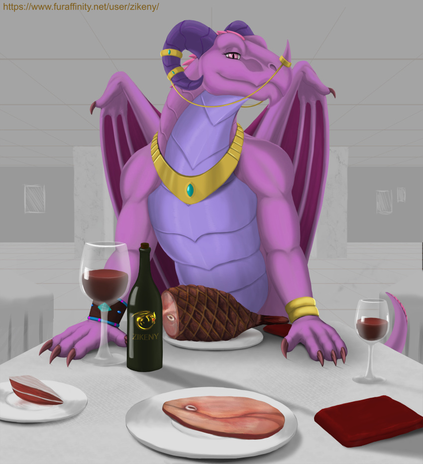 absurd_res alcohol beverage container cup diner dinner dragon drinking_glass female feral first_person_view food glass glass_container glass_cup happy hi_res jewelry scalie smile solo solo_focus western_dragon wine wine_glass zikeny