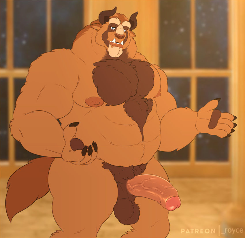 anthro balls beast_(disney) beauty_and_the_beast foreskin genitals humanoid_genitalia humanoid_penis male mammal nipples nude penis rine solo