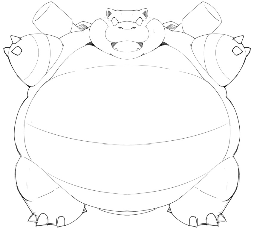 anthro belly black_and_white blastoise blue_belly blue_body cannon feral hi_res male monochrome morbidly_obese nintendo obese overweight pok&eacute;mon pok&eacute;mon_(species) ranged_weapon shell shocked simple_background sketch solo video_games weapon white_body zephy_03
