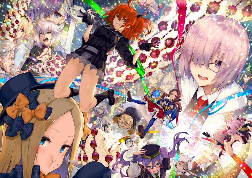 6+girls abigail_williams_(fate) ahoge anastasia_(fate) atlas_academy_uniform bb_(fate) bb_(swimsuit_mooncancer)_(fate) bikini black_bikini black_hair blonde_hair bow breasts cake china_dress chinese_clothes cleavage demon_pillar_(fate) dress eating eyebrows_visible_through_hair fate/grand_order fate_(series) food fujimaru_ritsuka_(female) fujimaru_ritsuka_(female)_(polar_chaldea_uniform) glasses hair_between_eyes hat highres jacket jeanne_d'arc_(fate) jeanne_d'arc_(swimsuit_archer)_(fate) jeanne_d'arc_alter_(fate) jeanne_d'arc_alter_(swimsuit_berserker)_(fate) kingprotea_(fate) kotomine_kirei koyanskaya_(chinese_lostbelt_outfit)_(fate) koyanskaya_(fate) large_breasts leonardo_da_vinci_(fate) leonardo_da_vinci_(rider)_(fate) long_hair long_sleeves mash_kyrielight multiple_girls o-ring okita_souji_(fate) okita_souji_alter_(fate) orange_eyes orange_hair pink_hair polka_dot polka_dot_bow ponytail purple_hair red_hair revision satou_daiji short_hair short_shorts short_sleeves shorts smile swimsuit tamamo_(fate) white_hair yellow_jacket