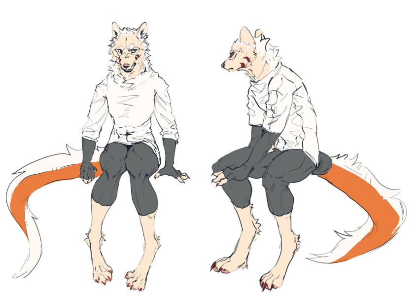 4_toes angry anthro barefoot bobzhan38076289 canid canine canis clothed clothing coyote digitigrade facial_markings feet fully_clothed head_markings hi_res male mammal markings sitting solo tight_clothing toes xuan_(bobzhan38076289)
