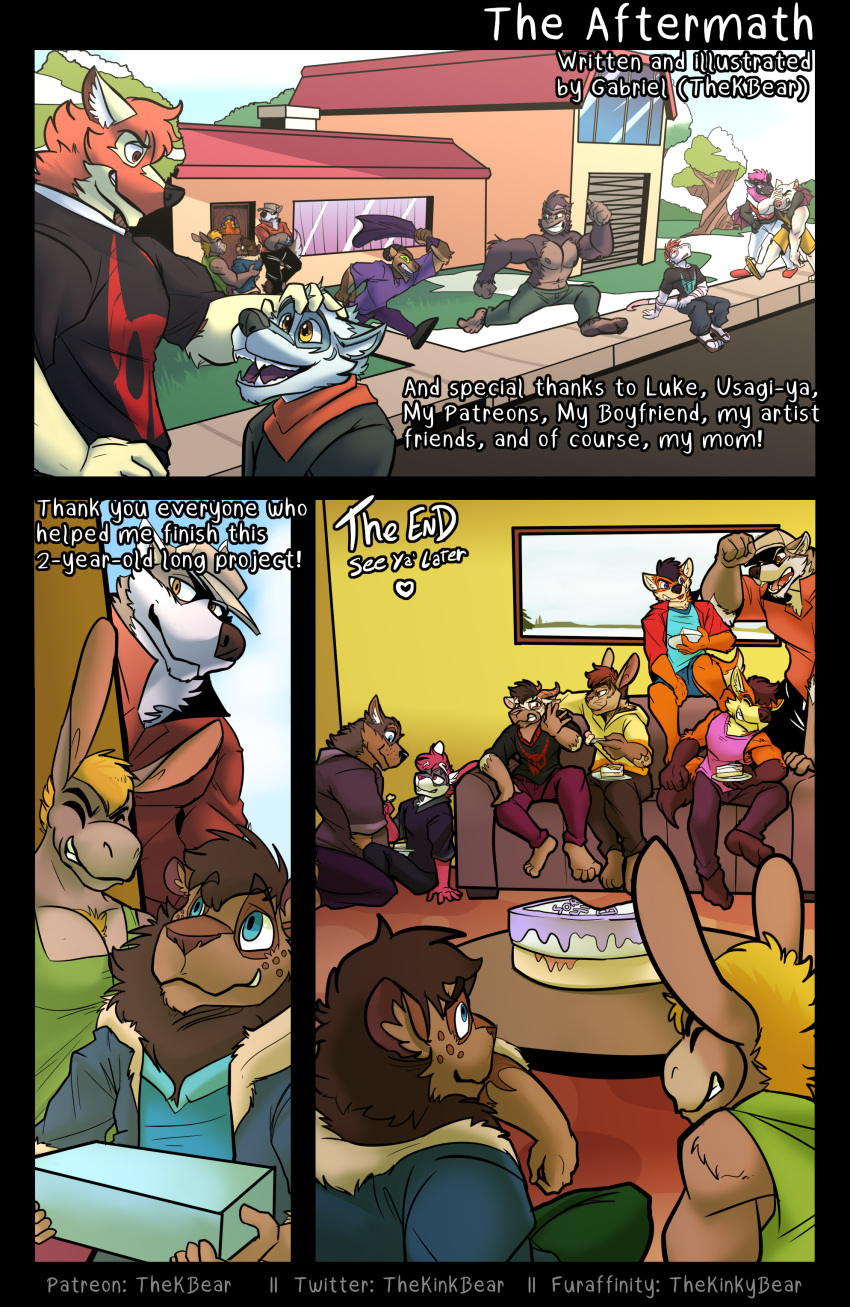 absurd_res anthro ape asinus barefoot bart_addams bovid bro_wolffox cake canid canine canis caprine chiropteran clothing coach_dale comic coyote dessert dialogue domestic_dog donkey dude_lyena eating eddy_hare equid equine ethan_coyote feet felid food fox furniture gabe_goat german_shepherd goat gorilla greg_shepherd group guthor haplorhine hare hat headgear headwear herding_dog hi_res holding_object hyaenid hybrid inside jacket johnny_bunny lagomorph leporid lion lizard luke_rider male mammal narration open_mouth outside painting pantherine pastoral_dog peter_bull pit_bull primate rabbit raseme rauke reptile scalie scarf shirt skull_lizard snow sofa sweatshirt table tank_top thekinkybear topwear undershirt wolf