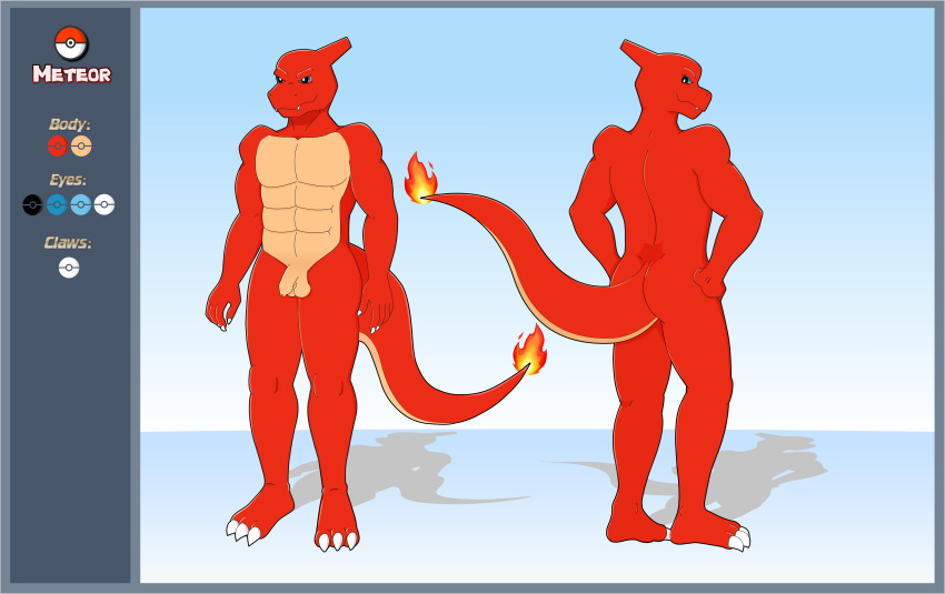 absurd_res anthro athletic athletic_anthro athletic_male charmeleon fan_character hi_res lizard male meteorsmash meteorsmash_(character) model_sheet muscular muscular_anthro muscular_male nintendo nude pok&eacute;mon pok&eacute;mon_(species) reptile scalie solo video_games