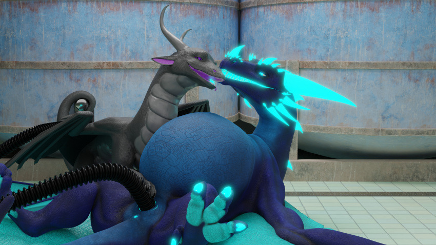 3d_(artwork) 4k absurd_res belly belly_inflation black_body black_scales blender_(software) blue_body blue_scales claws digital_media_(artwork) dragon duo ender female feral floor genitals glowing glowing_claws glowing_eyes glowing_genitalia glowing_horn glowing_pussy glowing_spikes glowing_tongue grey_body grey_scales hi_res holding_object horn hose_inflation huge_filesize inflation licking male male/female membrane_(anatomy) membranous_wings niko_stargazer nikostargazer open_mouth pupils purple_eyes purple_flesh pussy reptile scales scalie seductive slit_pupils smile spikes tile tile_floor tongue tongue_out water_tank western_dragon wings wyvern