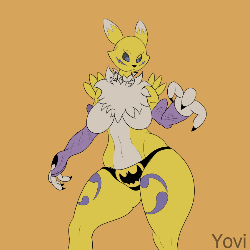 bandai_namco breasts clothing digimon digimon_(species) female hi_res humanoid renamon small_breasts underwear wide_hips yellow_body yovi_thing