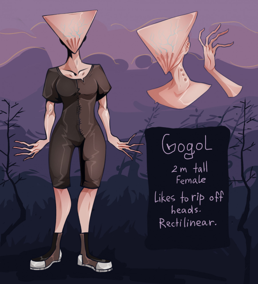 anthro brown_clothing clothing female hi_res kolkolukija long_fingers model_sheet muscular muscular_female purple_background simple_background solo standing tall tall_girl triangle_(shape) unknown_species vein