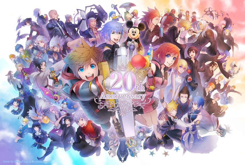 6+boys 6+girls absurdres aced_(kingdom_hearts) anniversary ansem_seeker_of_darkness ansem_the_wise aqua_(kingdom_hearts) ava_(kingdom_hearts) axel_(kingdom_hearts) banana_gyuunyuu black_coat_(kingdom_hearts) bragi_(kingdom_hearts) brain_(kingdom_hearts) chirithy demyx diz donald_duck dream_eater elrena ephemer_(kingdom_hearts) eraqus everyone goofy gula_(kingdom_hearts) hayner heartless hermod_(kingdom_hearts) highres invi_(kingdom_hearts) ira_(kingdom_hearts) kairi_(kingdom_hearts) keyblade kingdom_hearts kingdom_hearts_358/2_days kingdom_hearts_3d_dream_drop_distance kingdom_hearts_birth_by_sleep kingdom_hearts_chain_of_memories kingdom_hearts_dark_road kingdom_hearts_i kingdom_hearts_ii kingdom_hearts_iii kingdom_hearts_x kingdom_hearts_x_back_cover larxene lauriam lexaeus looking_at_viewer luxord luxu_(kingdom_hearts) maleficent marluxia mask master_of_masters master_xehanort mickey_mouse multiple_boys multiple_girls namine olette organization_xiii pence pete_(disney) riku_(kingdom_hearts) riku_replica roxas saix skuld_(kingdom_hearts) smile sora_(kingdom_hearts) spiked_hair strelitzia_(kingdom_hearts) terra_(kingdom_hearts) urd_(kingdom_hearts) vanitas ventus_(kingdom_hearts) vexen vor_(kingdom_hearts) xaldin xehanort xemnas xigbar xion_(kingdom_hearts) zexion