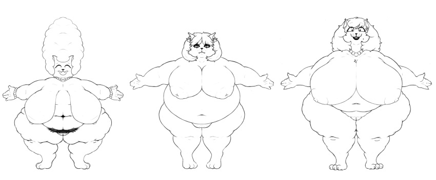 age_difference anthro areola belly big_belly big_breasts black_and_white bodypaint breasts cat_mom_(deltarune) catti_(deltarune) catty_(undertale) chubby_cheeks curvy_figure deep_navel deltarune domestic_cat dorkass ear_piercing ear_ring edit eyeshadow face_paint fangs felid feline felis female flabby_arms front_view frown genitals group hair half-closed_eyes hi_res highlights_(coloring) huge_breasts looking_at_viewer makeup mammal mascara mature_female monochrome morbidly_obese morbidly_obese_anthro morbidly_obese_female narrowed_eyes navel nipples nude obese obese_anthro obese_female older_female overweight overweight_anthro overweight_female piercing pubes puffy_nipples pussy sagging_breasts simple_background solo standing t-pose thick_thighs undertale_(series) video_games voluptuous whiskers wide_hips wrinkles
