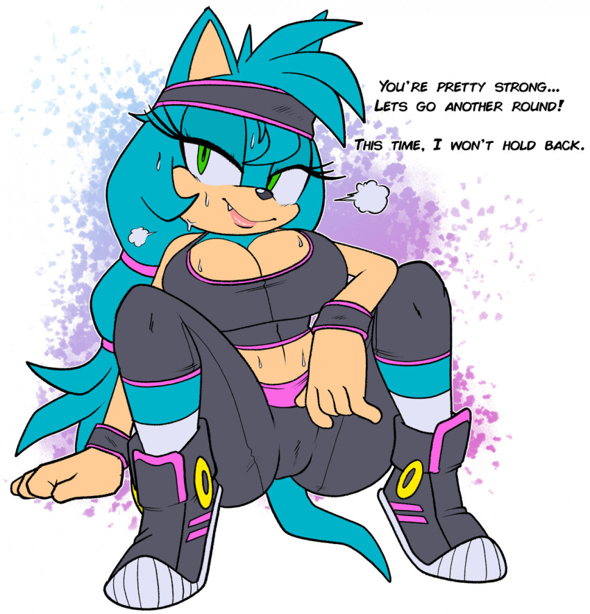 anthro auntymoira big_breasts bodily_fluids breasts cleavage clothed clothing eulipotyphlan exercise_clothing female hedgehog hi_res looking_at_viewer mammal purity_the_hedgehog sega solo sonic_the_hedgehog_(series) sweat