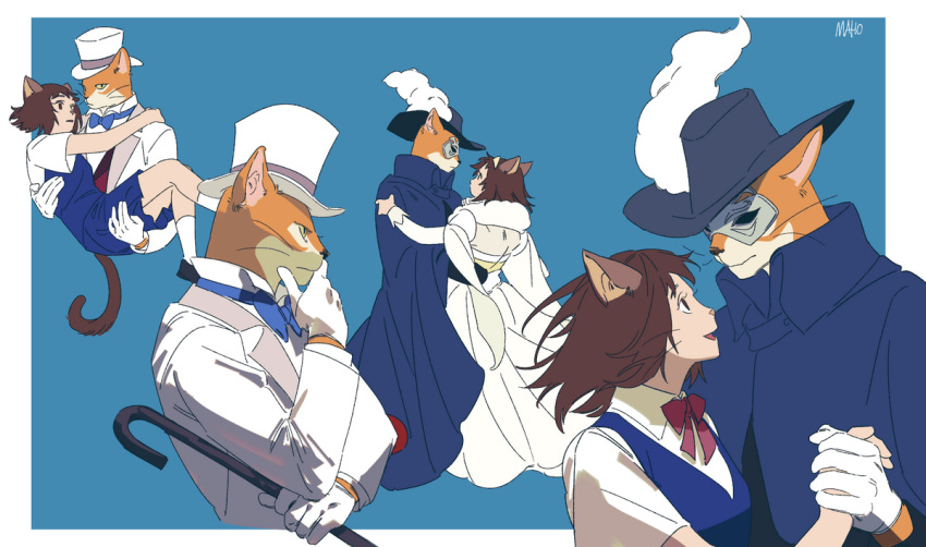 5_fingers :d animal_humanoid anthro baron_humbert_von_gikkingen black_clothing black_hat black_headwear blue_bow_tie blue_neckwear bow_tie brown_ears brown_hair brown_tail cane cat_humanoid cloak clothing countershading dark_headwear digital_media_(artwork) domestic_cat dress duo felid felid_humanoid feline feline_humanoid felis female fingers formal_wear fur ghibli gloves hair hand_holding handwear hat headgear headwear holding_cane holding_object humanoid humanoid_hands jacket japanese_school_uniform kemono kkron_m light_clothing light_gloves light_handwear light_hat light_headwear light_jacket long_sleeves looking_at_another male mammal mammal_humanoid mask monotone_ears monotone_eyes monotone_inner_ear monotone_tail multicolored_body multicolored_fur open_mouth orange_body orange_fur pink_inner_ear pink_nose pupils red_bow_tie red_neckwear school_uniform short_hair slit_pupils smile tan_body tan_countershading tan_fur the_cat_returns top_hat topwear two_tone_body two_tone_fur uniform whiskers white_clothing white_gloves white_handwear white_hat white_headwear white_jacket white_topwear yoshioka_haru