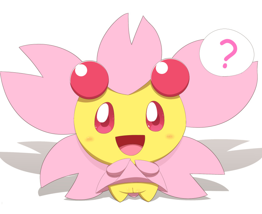 ? blush cherrim elemental_creature female feral flora_fauna genitals hi_res minami_(artist) nintendo pink_body pink_eyes plant pok&eacute;mon pok&eacute;mon_(species) presenting presenting_pussy pussy simple_background solo sunshine_form_cherrim video_games white_background yellow_body