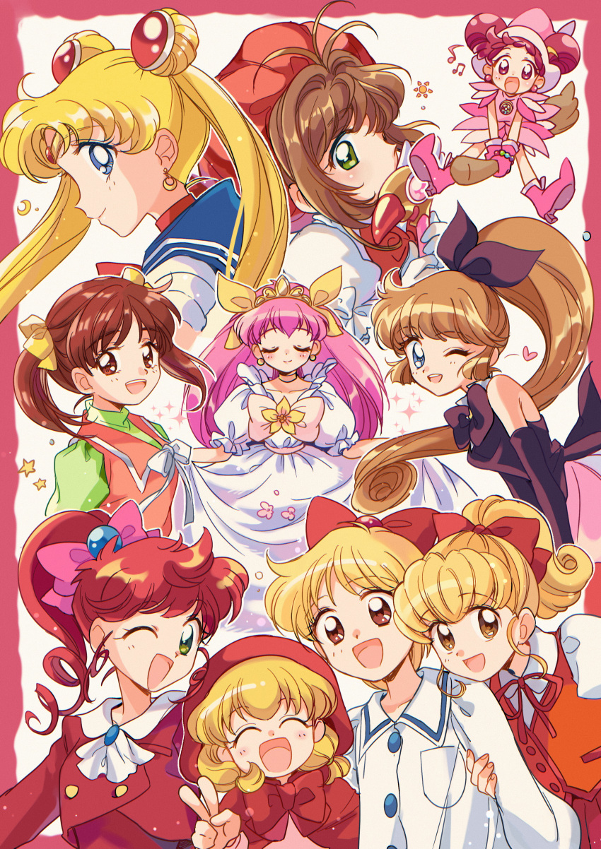 absurdres ai_tenshi_densetsu_wedding_peach akazukin_chacha bishoujo_senshi_sailor_moon cardcaptor_sakura chacha_(akazukin_chacha) fancy_lala hanasaki_momoko haneoka_meimi harukaze_doremi highres hime-chan_no_ribbon kaitou_saint_tail kokubu_karin magical_girl moriya_ririka nonohara_himeko nurse_angel_ririka_sos ojamajo_doremi princess_tutu_(character) sailor_moon saint_tail shinohara_miho suzuki_(2red_moon3) tonde_buurin tsukino_usagi wedding_peach