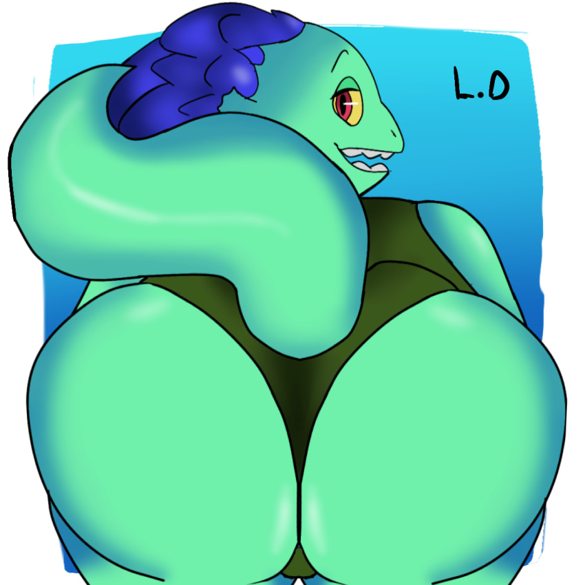 big_butt butt daniela_paguro female green_tail hi_res huge_butt humanoid lewd_die looking_at_viewer looking_back luca_(pixar) mature_female presenting presenting_hindquarters scalie sea_monster solo teasing thick_thighs wide_hips