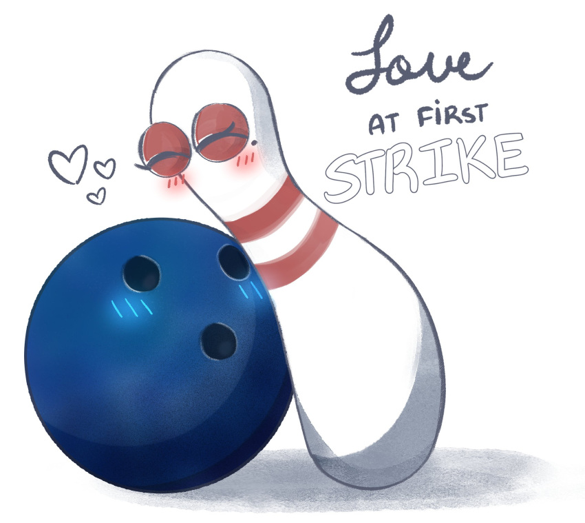 &lt;3 animate_inanimate blue_body blush bowling_ball bowling_pin cuddling duo english_text eyes_closed female fuckable_pin hi_res horny_blue_bowlingball love male male/female moreblack text white_body