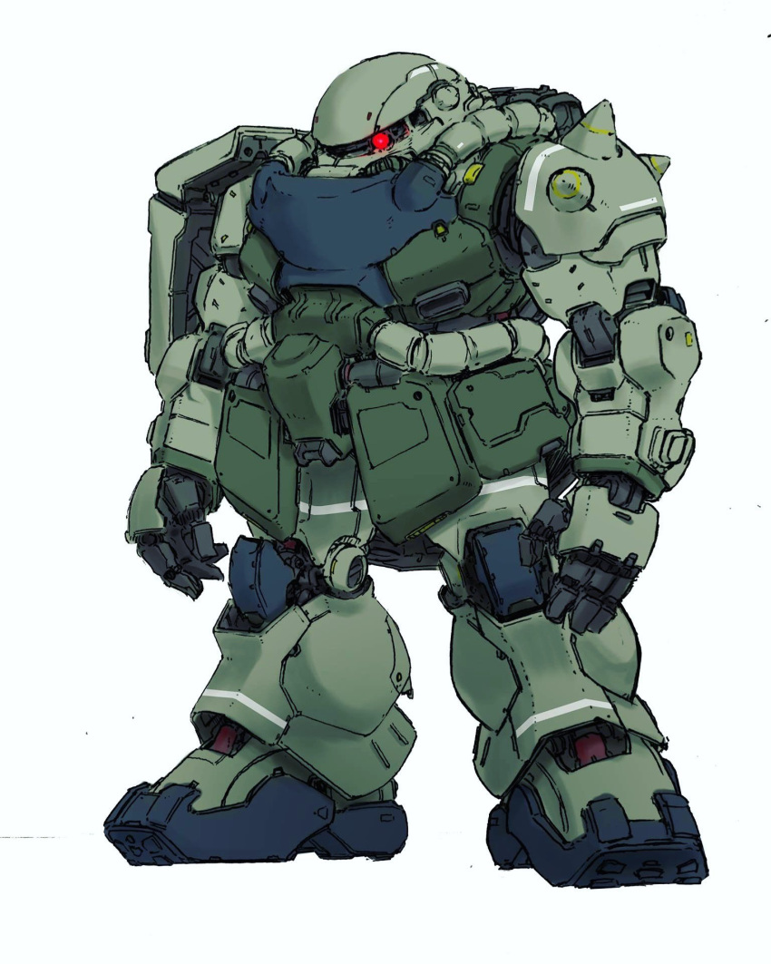 gundam highres j_z mecha mobile_suit mobile_suit_gundam mobile_suit_gundam:_cucuruz_doan's_island no_humans one-eyed open_hands red_eyes solo standing white_background zaku_ii zeon