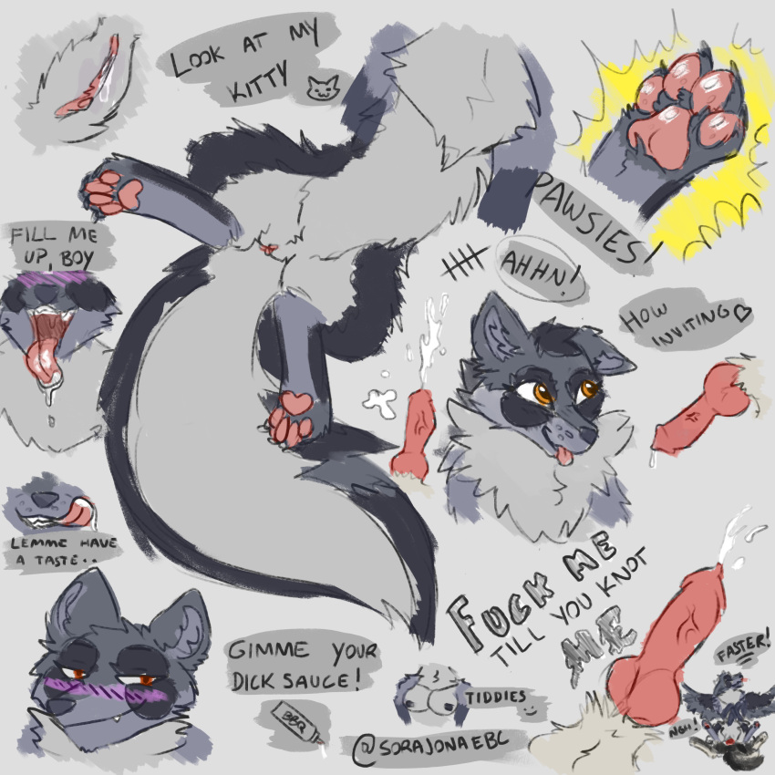 4_toes absurd_res bbq blush claws colored_sketch darja_(character) enfield feet female feral genitals hi_res knot nipples nude pawpads paws pussy reuklef_(character) sketch sketch_page solo sorajona speech_bubble text toe_claws toes tongue tongue_out