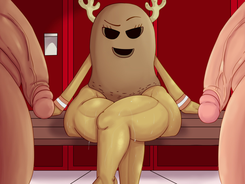 absurd_res antlers balls big_penis bodily_fluids cartoon_network crossed_legs cum female genital_fluids genitals group hi_res horn human humanoid infidelity locker_room male male/female mammal muscular_thighs open_mouth penis penny_fitzgerald shell sweat the_amazing_world_of_gumball thick_thighs tool01k vein veiny_penis wide_hips