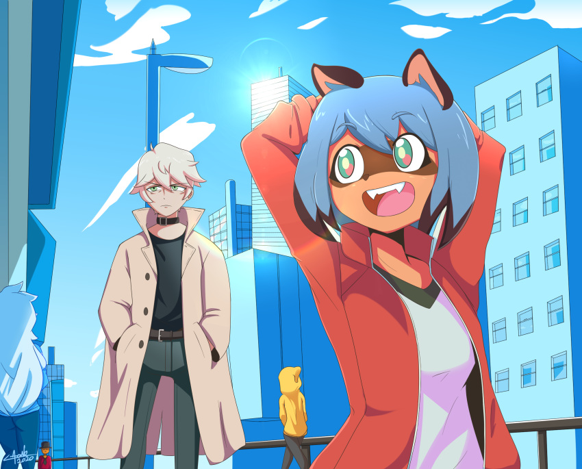 anthro aonoexorcist brand_new_animal canid canine collar duo female hi_res human male mammal michiru_kagemori raccoon_dog shirou_ogami studio_trigger tanuki