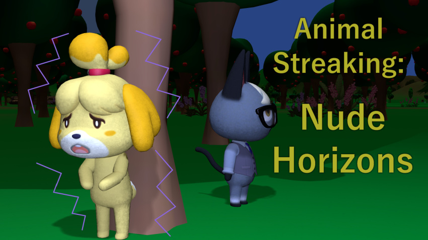 animal_crossing anthro breasts canid canine canis casual_nudity comic domestic_cat domestic_dog duo featureless_breasts featureless_crotch felid feline felis female hi_res hiding isabelle_(animal_crossing) male mammal nervous nintendo nude papadragon69 plant raymond_(animal_crossing) shih_tzu toy_dog tree video_games
