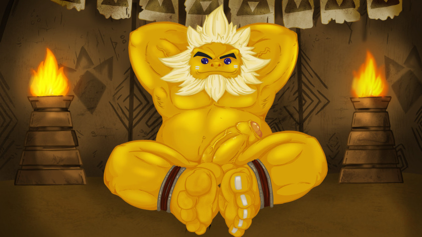 5_toes balls barefoot cave darunia erection facial_hair feet fire foreskin genitals goron hair humanoid humanoid_genitalia male muscular muscular_male nintendo not_furry nude penis seamaster soles solo the_legend_of_zelda toes video_games