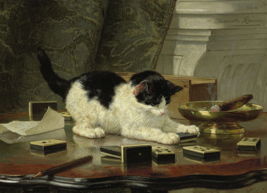 19th_century ambiguous_gender ancient_art ashtray black_body black_fur black_tail cigar detailed_background domestic_cat felid feline felis feral fur furniture henriette_ronner-knip hi_res mammal multicolored_body multicolored_fur oil_painting_(artwork) on_table painting_(artwork) pencil_(object) public_domain quadruped signature solo table traditional_media_(artwork) two_tone_body two_tone_fur whiskers white_body white_fur