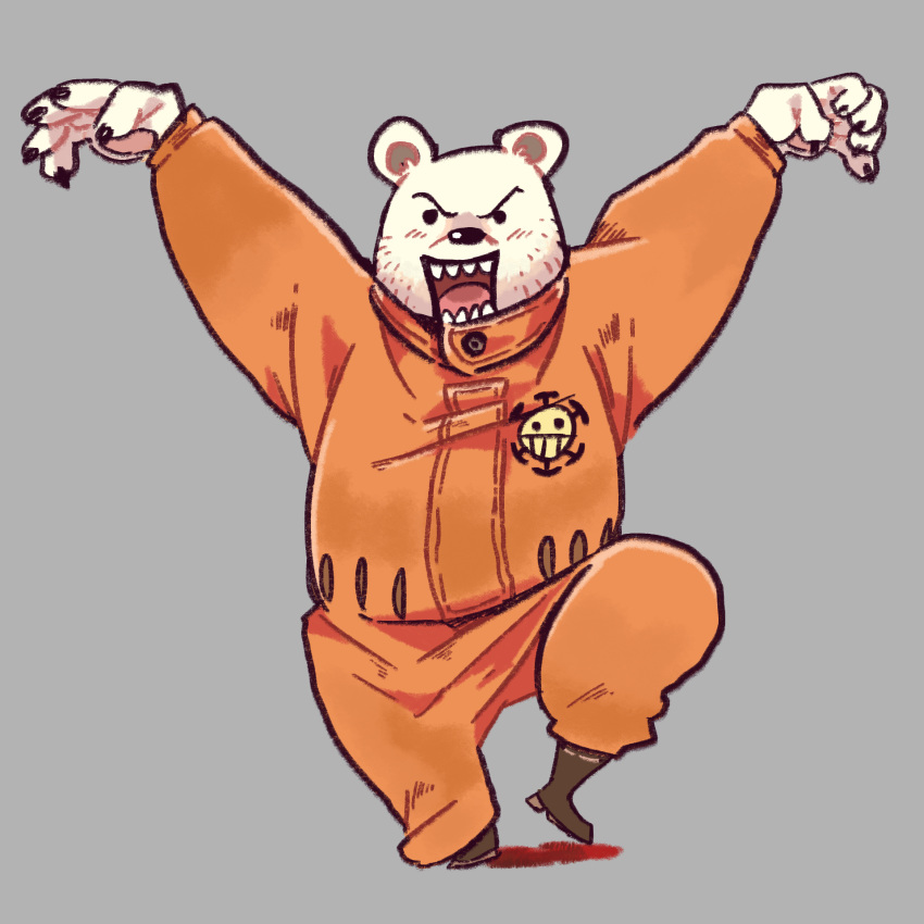 2022 anthro bepo biped black_nose clothed clothing fur gafreitasart hi_res humanoid_hands mammal minkmen_(one_piece) one_piece polar_bear simple_background slightly_chubby solo ursid ursine white_body white_fur