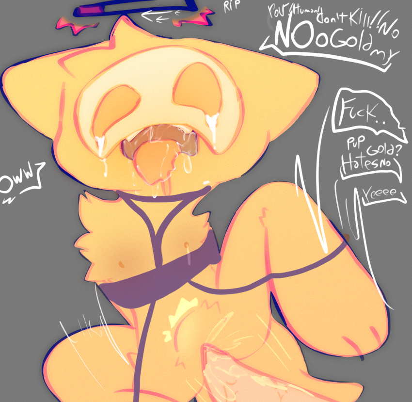 ahegao anthro bodily_fluids bound canid canine canis crying domestic_dog duo female forced fur gat0blanc0o gootraxian hi_res human kaiju_paradise looking_pleasured male male/female mammal rape roblox slime_pup tears yellow_body yellow_fur